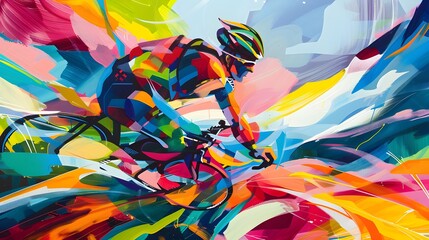 Wall Mural - Abstract Triathlete Journey: Dynamic and Expressive Artwork for Sports Enthusiasts and Event Promotion
