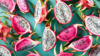 beautiful fresh sliced red and white dragon fruit as background. 