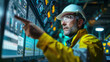 © khonkangrua - Male engineer in safety gear operates a control panel in an industrial setting, highlighting technology and safety in engineering.