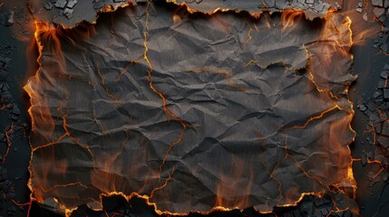 Wall Mural - Damaged paper with burnt edges and corners realistic fire effects ashes and cracks