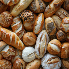 Wall Mural - Assorted bread varieties displayed on wooden table