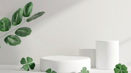 Wall Mural - Clean white room with set of round podium or stand for product display. podium scene for product