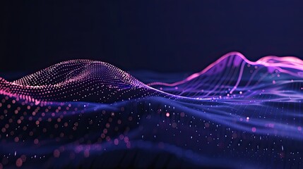 Logo design, Futuristic cyberpunk style, a wave made of neon lines and dots, glowing in dark blue and purple Black background