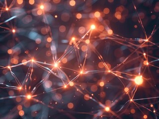 Poster - Abstract network of lights and dots on dark background exploration of connectivity and communication in digital era