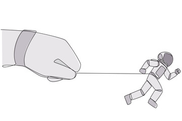 Poster - continuous one line drawing astronaut run but stomach is tied. small mistakes made when space expedi