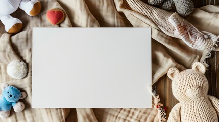 Poster - White card 5x7 mockup with baby toys : Generative AI