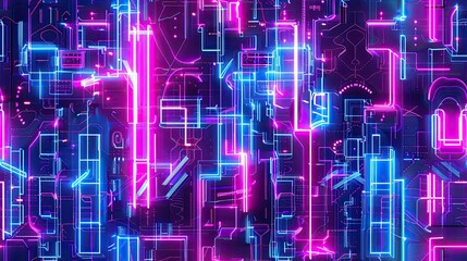 Wall Mural - hyper-realistic cyber-punk neon lights pattern 