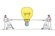 © Simple Line - Single continuous line drawing two Arabian businessmen fighting over a lightbulb. Competition looks for the brilliant ideas and innovations for company progress. One line design vector illustration