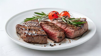 Wall Mural - Beef steak served in plate on white background Grilled steak medium rare : Generative AI