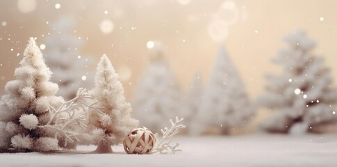 Wall Mural - christmas scene background with snow - covered trees and a ball