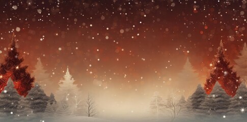 Wall Mural - christmas theme background featuring a variety of trees, including a small tree, a red tree, and a snow - covered tree, set against a backdrop of snow - covered trees