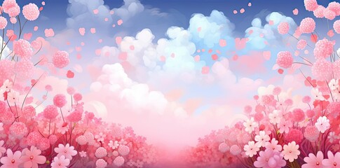 Poster - cute computer backgrounds with pink and white flowers on a blue sky background