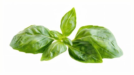 Poster - Fresh organic basil leaves isolated on white background Basil leaves with clipping path : Generative AI