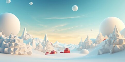 Wall Mural - holiday background wallpaper featuring a snowy landscape with a white balloon, blue sky, and white moon