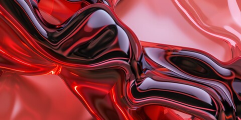 Wall Mural - wallpaper red and black ish macro minimalist holographic background, smooth forms, shapeless, glass, banner, 2:1, landing page