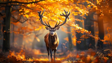 Poster - Portrait of majestic red deer stag in Autumn Fall. 