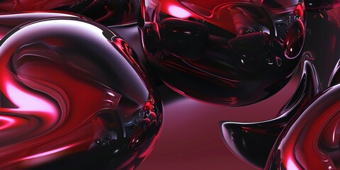 Wall Mural - wallpaper red and black ish macro minimalist holographic background, smooth forms, shapeless, glass, banner, 2:1, landing page