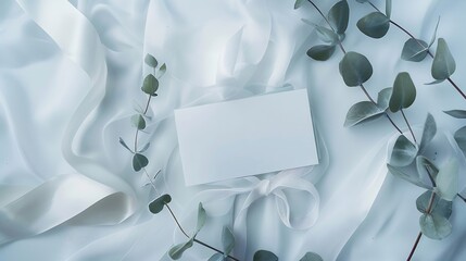Poster - Name card mockup with eucalyptus and ribbon : Generative AI