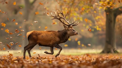 Wall Mural - Portrait of majestic red deer stag in Autumn Fall. 