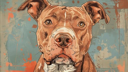 Wall Mural - A charming illustration of a cute Pitbull dog s face is depicted in this 2d artwork