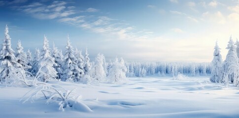 Wall Mural - winter background desktop wallpaper featuring snow - covered trees under a blue sky with white clouds