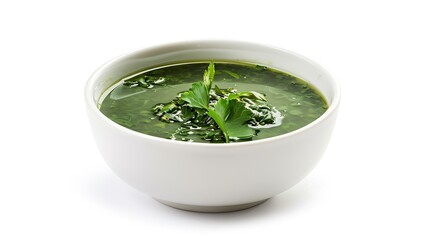 Aufkleber - molokhia soup in white bowl egyptian food isolated on white background : Generative AI