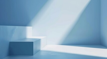 Poster - Light soft minimal background mockup for product presentation Corner of room with shadows from different angles delicate light blue color : Generative AI