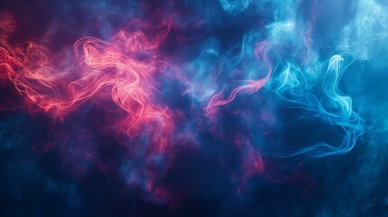 Poster - Abstract digital art of intertwining pink and blue smoke-like patterns on a dark background.