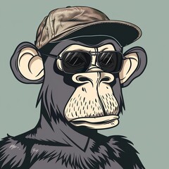 Wall Mural - Monkey in sunglasses and a cap