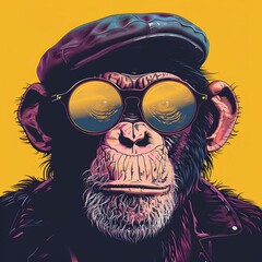 Wall Mural - Monkey in sunglasses and a cap