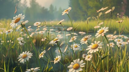 Wall Mural - Tiny daisies in a field