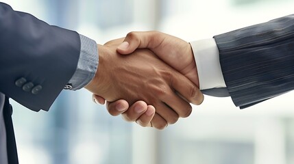 Aufkleber - closeup of two men in business suits shaking hands likely concluding a discussion or agreement possibly in fields such as stock market investment law or real estate : Generative AI