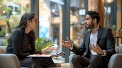 Aufkleber - Female lawyer discussing law with businessman Legal counsel and the concept of litigation mediation : Generative AI