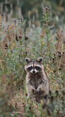 Raccoon in open field,  merkat, suricato