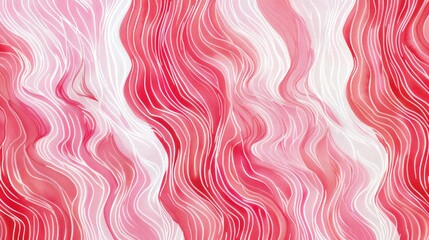 Wall Mural - Modern wallpaper featuring pink wavy shapes and a pattern of red and white stripes in a seamless design