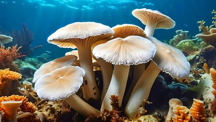White mushrooms on the seafloor look like sea anemones