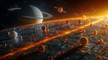 Wall Mural - an illustration of a solar system with planets and stars.