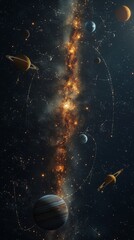 Wall Mural - an illustration of a solar system with planets and stars.