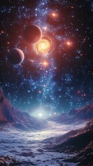 Wall Mural - an illustration of a solar system with planets and stars.