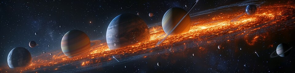 Wall Mural - an illustration of a solar system with planets and stars.