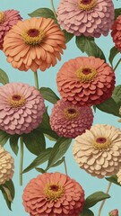 Wall Mural - aesthetic image of summer with zinnias in pastel color background