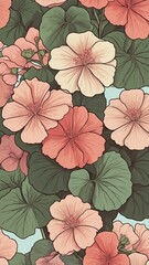 Wall Mural - aesthetic image of summer with geraniums in pastel col background
