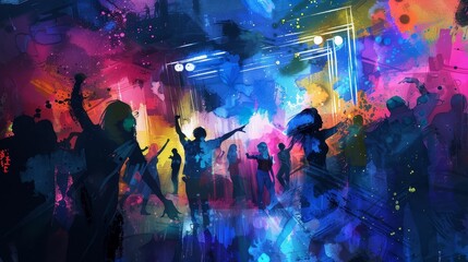 Nightclub dance competition, dynamic and energetic, digital watercolor, showcase of talent