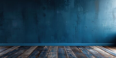 Wall Mural - Blue Room with Wooden Floor and Distressed Wall