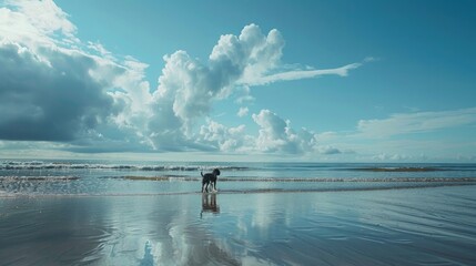 Wall Mural - cooling down for dog at the beach