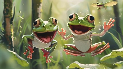 Wall Mural - Tree frog, flying frog laughing. 