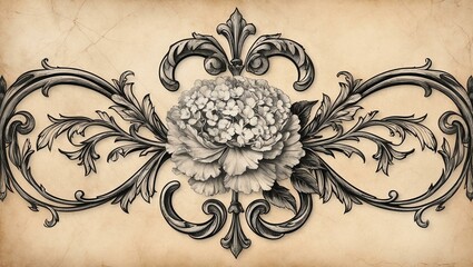 Poster - flower vintage scroll baroque victorian frame border h background