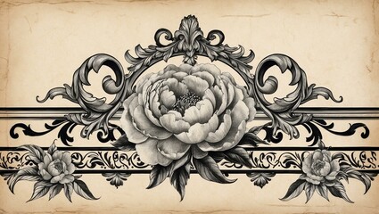 Poster - flower vintage scroll baroque victorian frame border c background