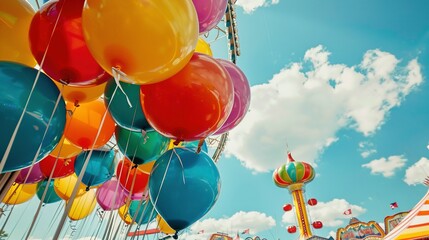 Wall Mural - Lively Funfair Filled with Colorful Balloons