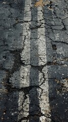 Wall Mural - Cracked road with yellow line. Distressed urban background.